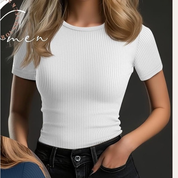 Classic White Ribbed Women's Top - Picture 4 of 4